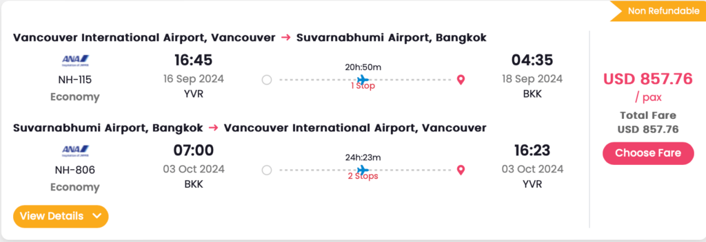 alt="Vancouver to Bangkok Flight October 2024"